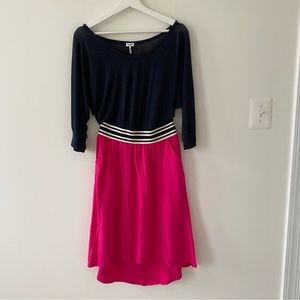 Splendid Women’s Quarter Sleeve Color-Block Dress Blue & Pink